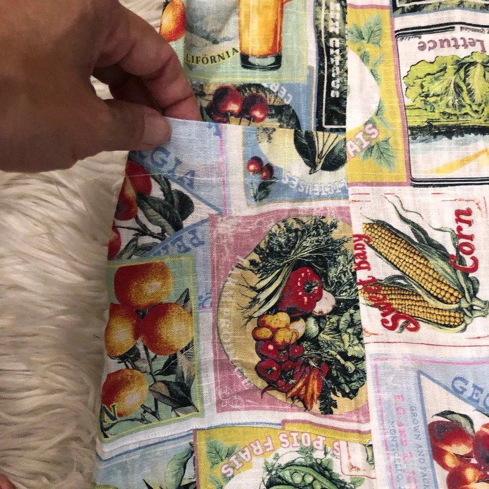 Anthropologie DR2 Linen Novelty Fruits Patchwork Multicolor Midi A-line Skirt M - Picture 5 of 10